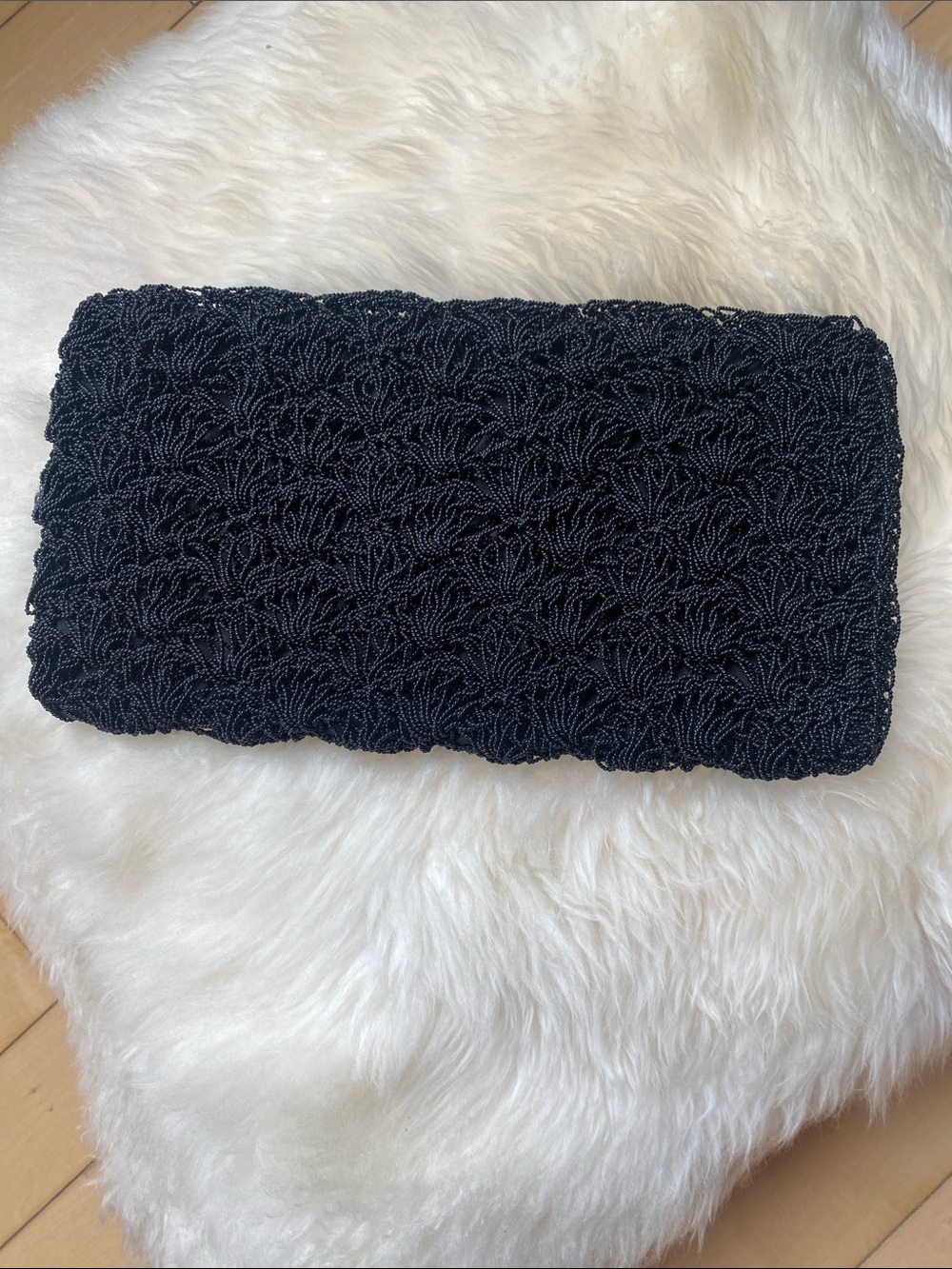 VINTAGE Artel Made in Japan Small Black Beaded Classic Evening Clutch Bag 9”x5”